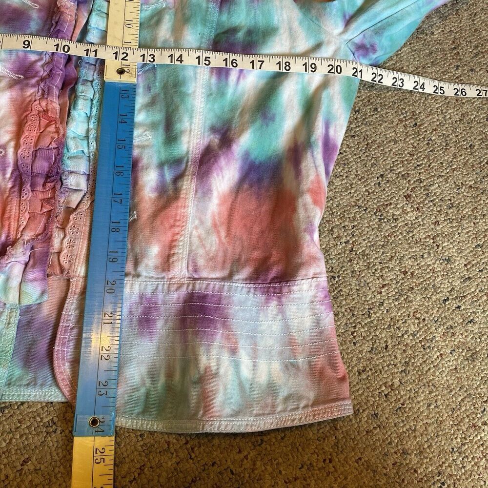 VTG Tissaia Open Jacket Women's XL Purple Tie Dye Ruffle Long Sleeve Boho Artsy - Picture 2 of 9